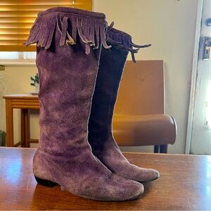 Vintage 1960’s 1970’s Purple Suede Fringe Groovy Go Go Boots